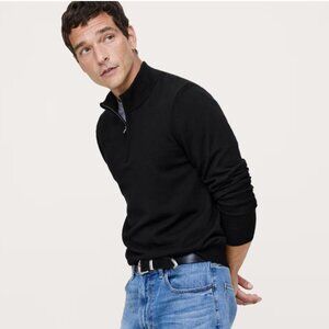 Banana Republic 100% Extra Fine Merino Wool Black Half Zip Sweater Soft Men's L